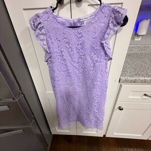 Place Lilac Lace Flutter Sleeve Dress